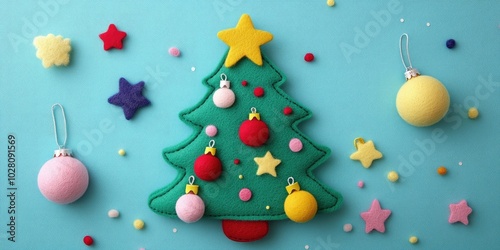 Cute felt Christmas tree toy with cut-out details, step-by-step fabric craft guide for kids creating handmade decorations for New Year photo