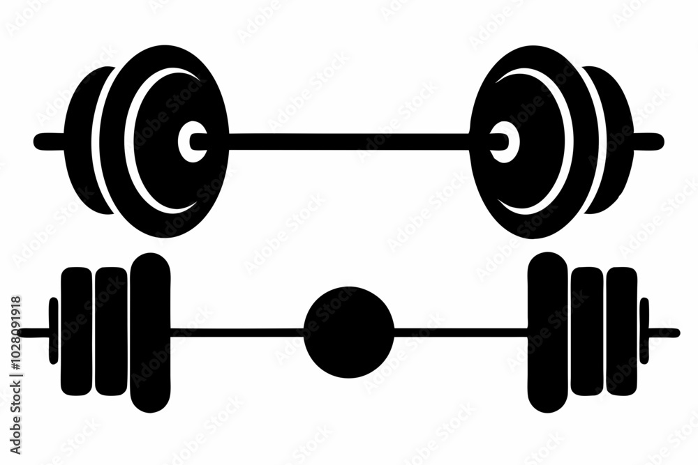 barbell icon, dumbbell silhouette vector	
