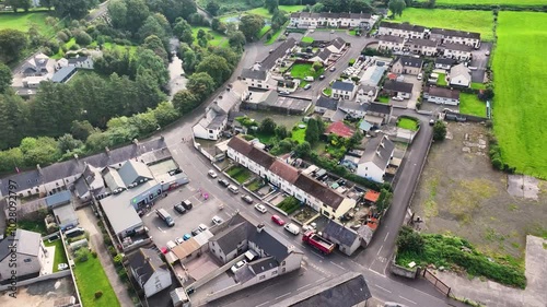 Aerial view of Residential homes, town houses, bungalows, housing, in Armoy village Co Antrim Northern Ireland photo