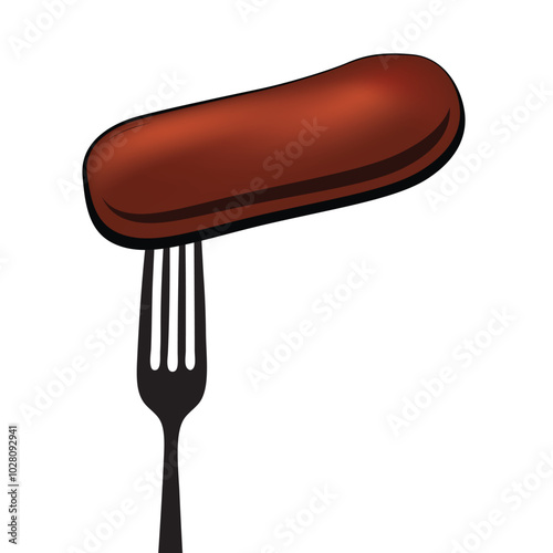 Sausage impaled on fork