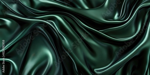 Elegant dark green silk satin fabric with soft folds and a smooth surface, luxury backdrop for creative designs, perfect for greetings and celebrations, birthday, Christmas, Valentine