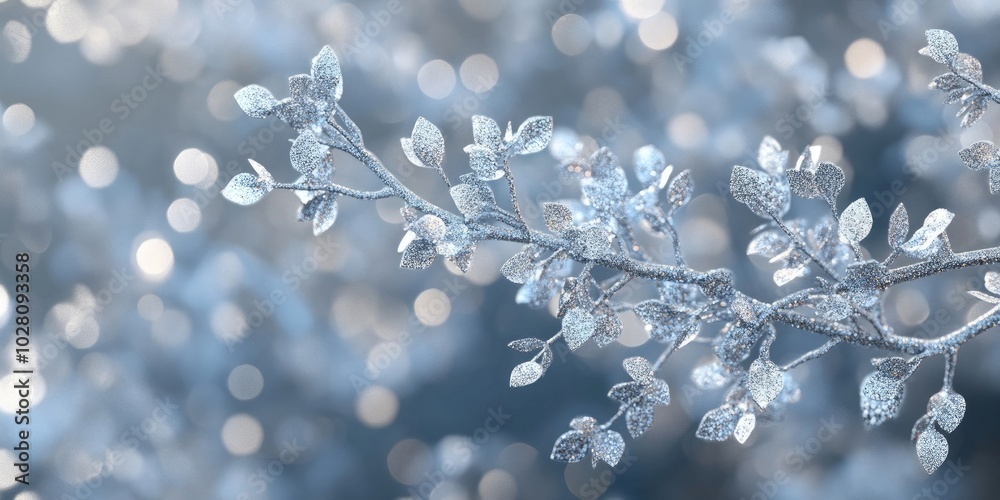 Silver glitter branch banner adorned with sparkling garland, perfect for festive winter decor