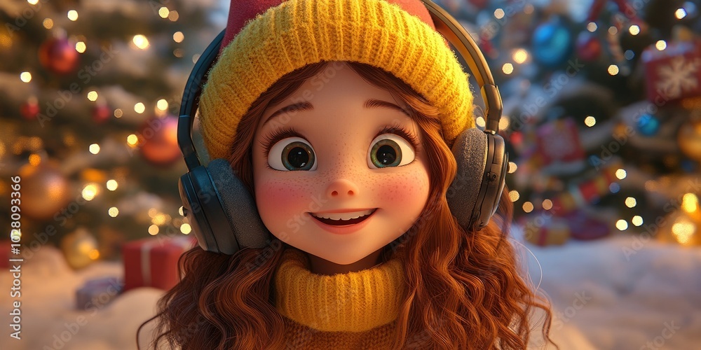 Cheerful girl celebrating Christmas and New Year during self-isolation, sharing joy through a video call with friends Cheerful girl celebrating Christmas and New Year during self-isolation, sharing joy through a video call with friends