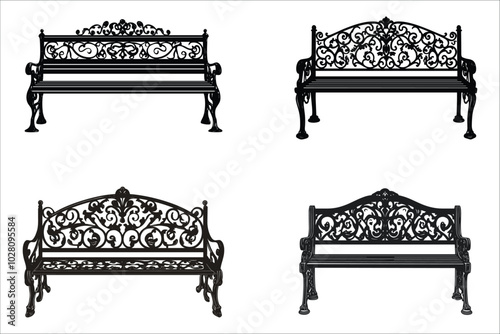 Antique bench silhouettes vector design.
Set of antique bench vector silhouettes.
Antique bench silhouettes collection.
Decorative antique bench silhouettes vector.
Stylized antique bench silhouettes 