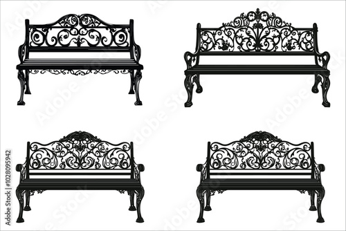 Antique bench silhouettes vector design.
Set of antique bench vector silhouettes.
Antique bench silhouettes collection.
Decorative antique bench silhouettes vector.
Stylized antique bench silhouettes 
