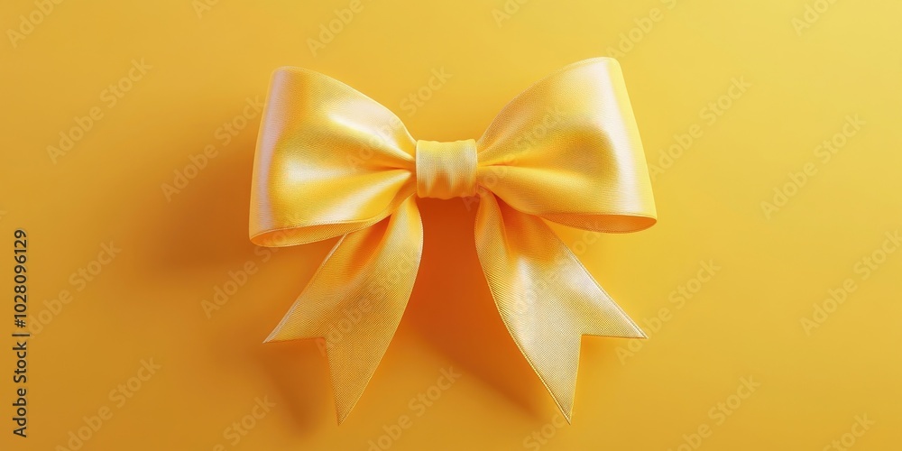 Elegant single lemon satin gift bow with flowing tails and cross ribbons, perfect for gift wrapping or decoration Elegant single lemon satin gift bow with flowing tails and cross ribbons, perfect for gift wrapping or decoration