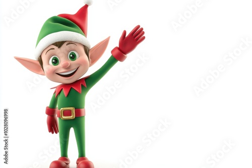 Cheerful Christmas Elf Waving.