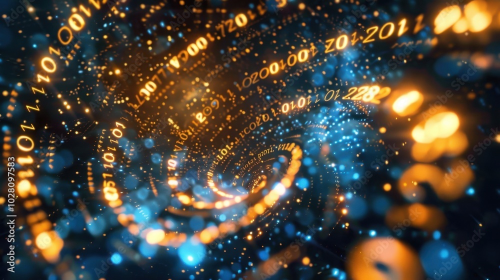 Naklejka premium Abstract Digital Data Flow in Spiraling Motion
