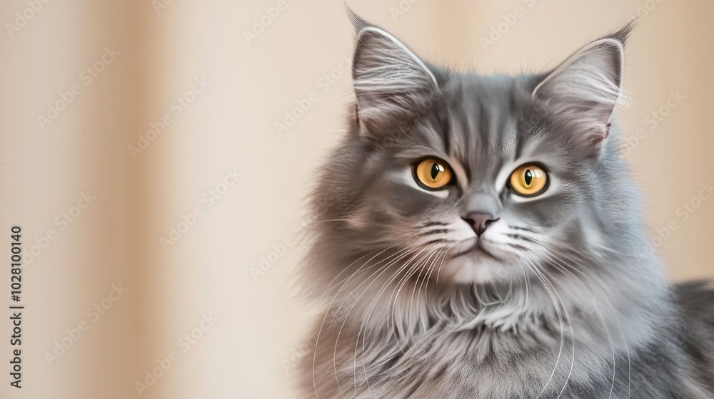 Maine Coon cat with striking yellow eyes, captivating expression and soft fur. Maine Coon cat with striking yellow eyes, captivating expression and soft fur.