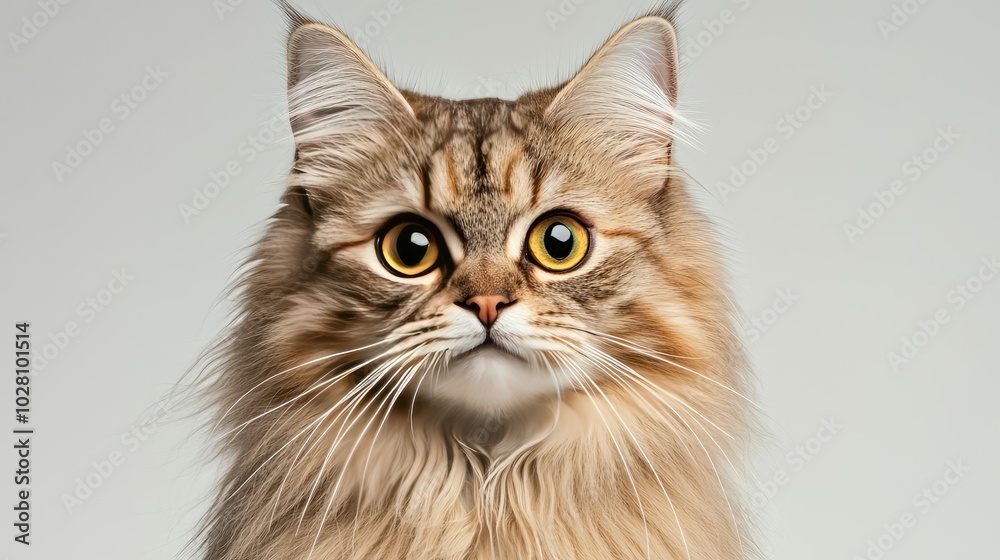 Fluffy cat with large eyes, isolated on a neutral background. Fluffy cat with large eyes, isolated on a neutral background.