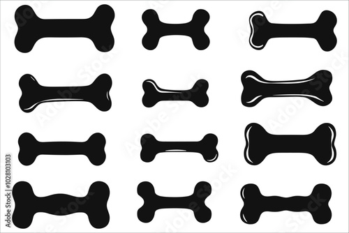 Set of dog bone silhouettes vector.  Black silhouettes of dog bone collection. Dog bone silhouettes vector illustrations