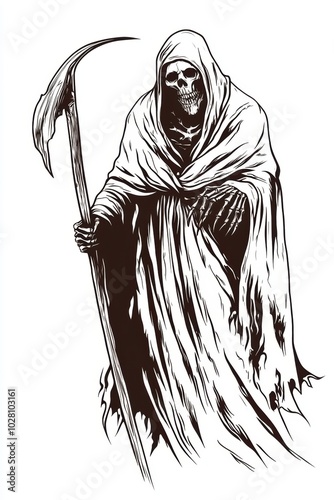 Grim reaper. Digital art painting drawing. Halloween theme poster.