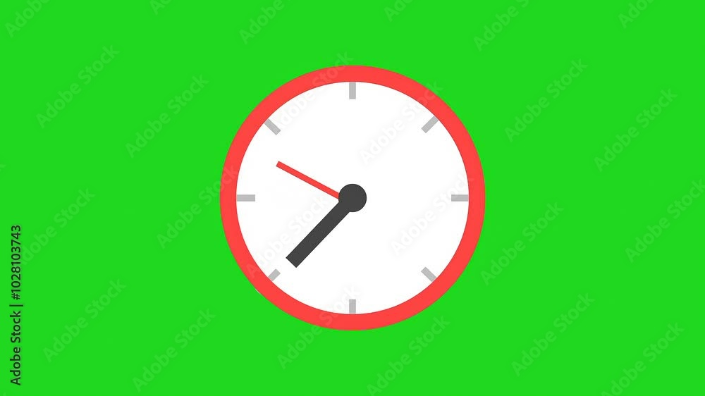 Fast moving clock, timelapse red clock on green screen.