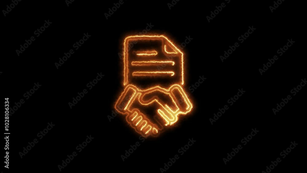Glowing neon business contract handshake line icon animation. Agreement, contract, partnership, deal concept. Glowing neon business contract handshake line icon animation. Agreement, contract, partnership, deal concept.