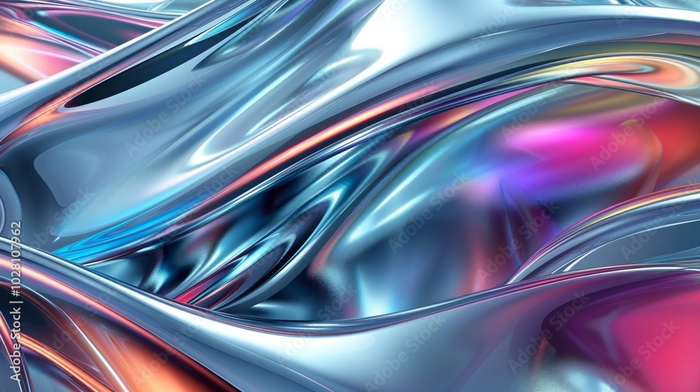 Wallpaper Colorful abstract background featuring a liquid metallic substance forming a wavy pattern Wallpaper Colorful abstract background featuring a liquid metallic substance forming a wavy pattern