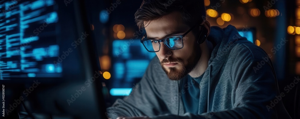 Ethical hacker working remotely to test a corporate network for security flaws, cybersecurity consulting Ethical hacker working remotely to test a corporate network for security flaws, cybersecurity consulting