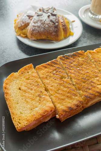 Toasted ham and cheese sandwich