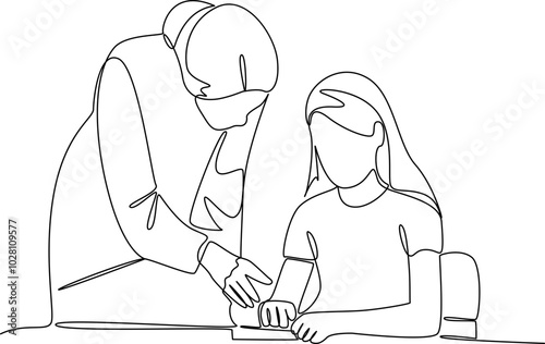 Teacher and student one line art vector
