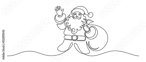 One continuous line drawing of christmas with Santa Claus face. Head happy Nicolas with red hat in simple linear style. Elegance logo editable stroke. Doodle dividing vector illustration