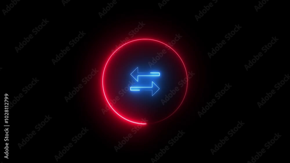 Neon both arrow icon animation in black background. outline pointing in a double direction . Neon both arrow icon animation in black background. outline pointing in a double direction .