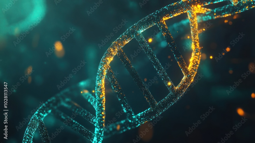 DNA Structure with Glowing Particles