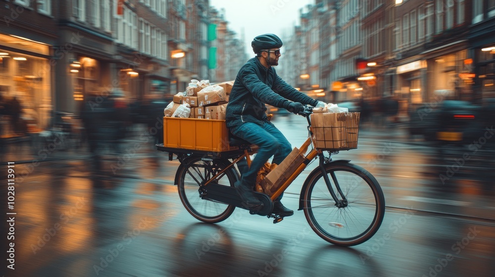Obraz premium Delivery Man on Bicycle