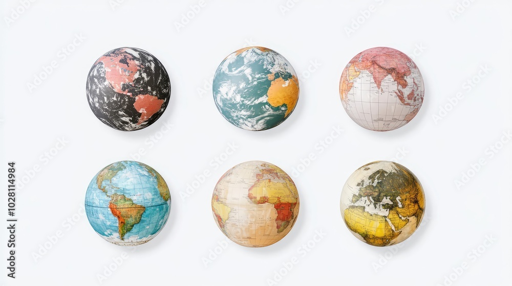 Displays of Diverse Earth Globes Showcasing Geographical Variations Generative AI Displays of Diverse Earth Globes Showcasing Geographical Variations Generative AI
