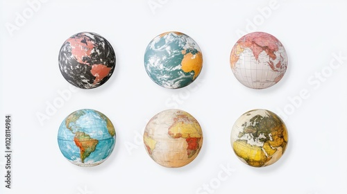 Displays of Diverse Earth Globes Showcasing Geographical Variations Generative AI