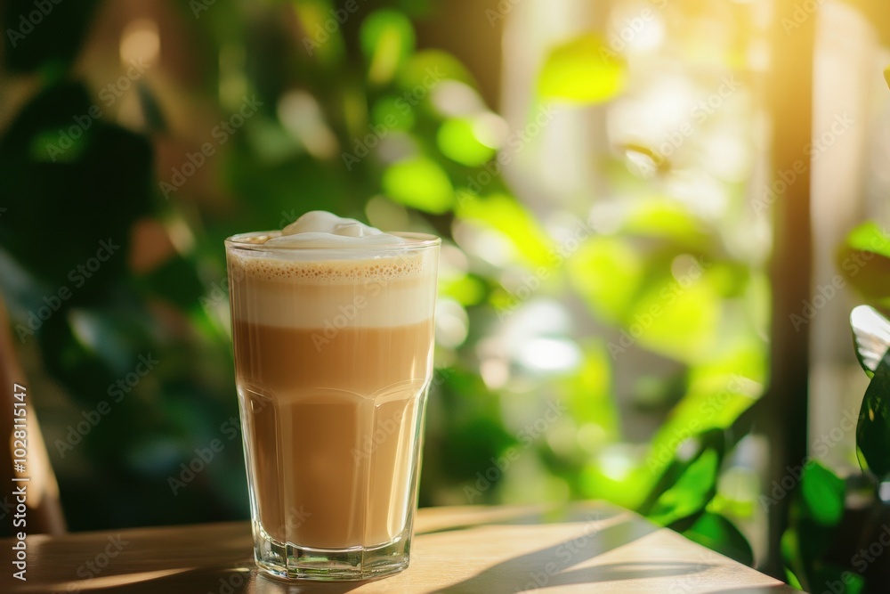 Latte with Cream in a Cafe Setting Latte with Cream in a Cafe Setting