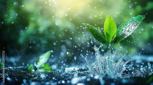 Innovation in water conservation technology background, featuring smart water management systems, digital sensors, and efficient irrigation solutions, emphasizing sustainability in water usage. photo