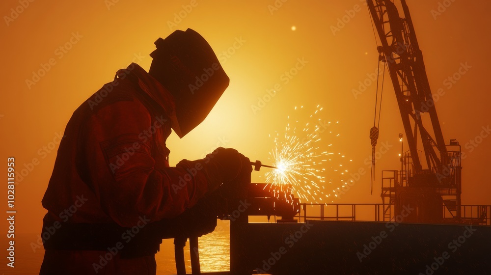 a welder fixing a pipeline on an offshore