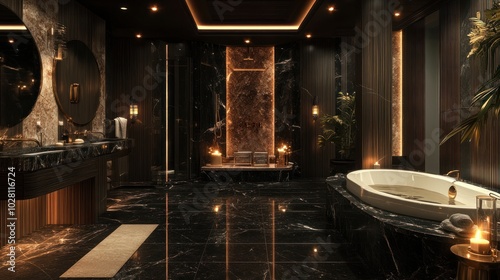 Wallpaper Mural Luxury bathroom interior, showcasing premium finishes, statement lighting, and luxurious materials like marble and wood, creating an exquisite and refined interior space. Torontodigital.ca