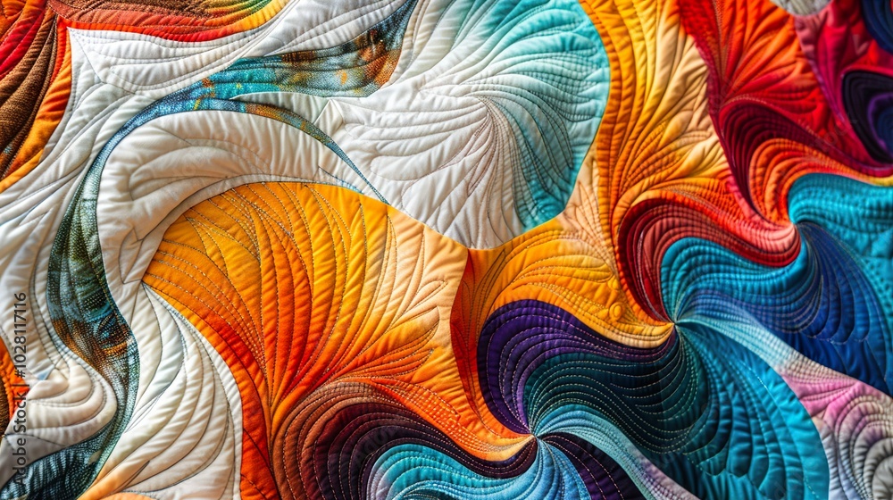 Abstract Quilt Design: Colorful Fabric Textures and Stitches