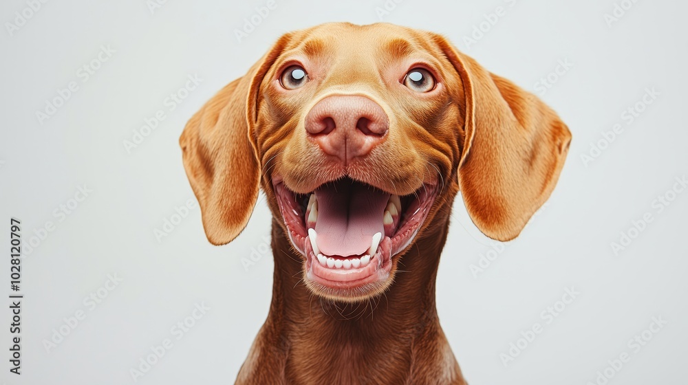 portrait of a happy smiling Vizsla dog on a white background portrait of a happy smiling Vizsla dog on a white background