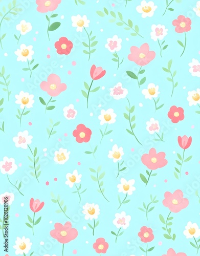 Floral Watercolor Pattern on Blue Background