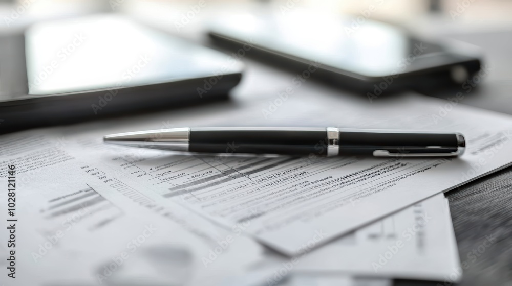 Close-Up of Business Documents and Writing Instruments Close-Up of Business Documents and Writing Instruments