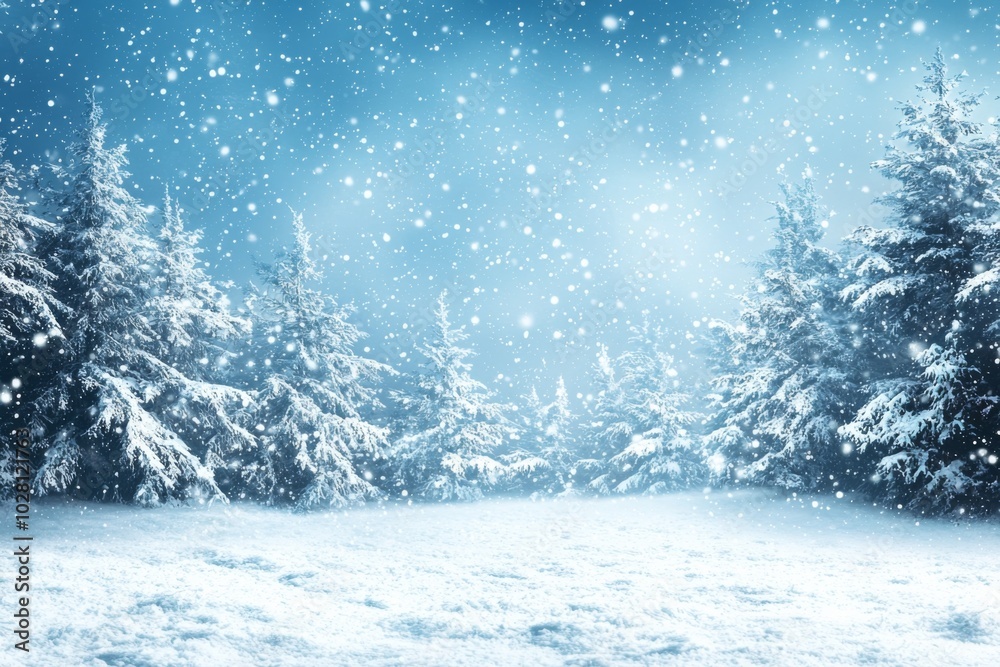 Fototapeta premium Winter season background with With Snow and Pine Trees