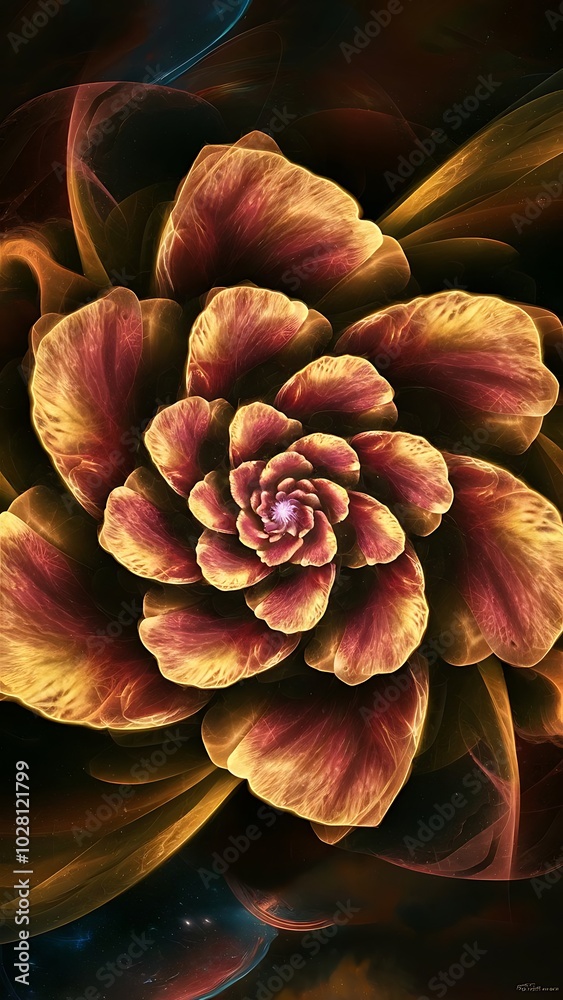 Obraz premium Beautiful fractal flower in yellow and red. Computer generated graphics.