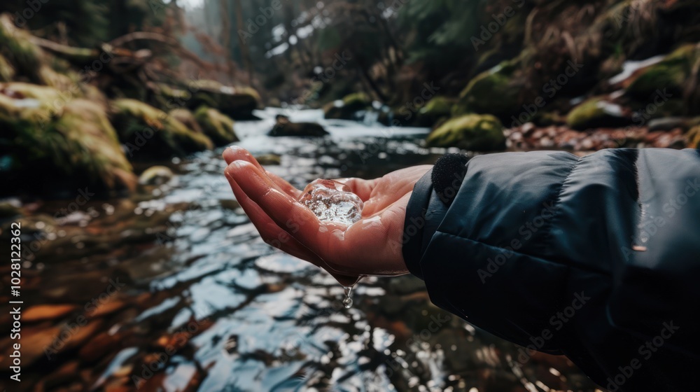 Hand Holding Water From a Stream in the Woods Hand Holding Water From a Stream in the Woods