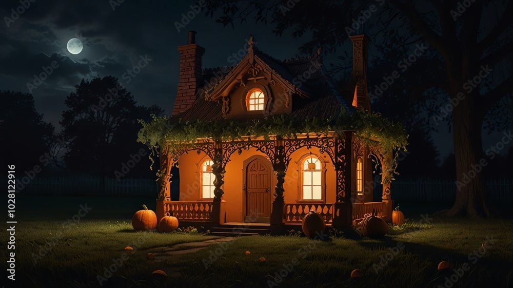 a house with a pumpkin on the front. a house with a pumpkin on the front.