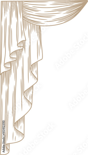 Hand Drawn Curtains Windows Sketch, Fabric Sketch Illustration.