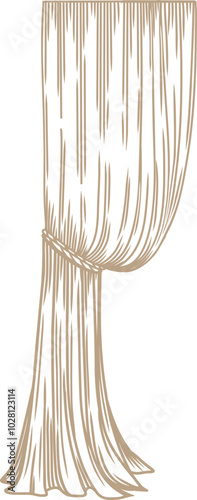 Hand Drawn Curtains Windows Sketch, Fabric Sketch Illustration.