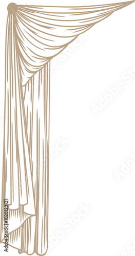 Hand Drawn Curtains Windows Sketch, Fabric Sketch Illustration.