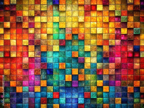 Abstract Squares Pixel Mosaic Pattern on Colorful Background - Vibrant Textures for Art and Design Projects