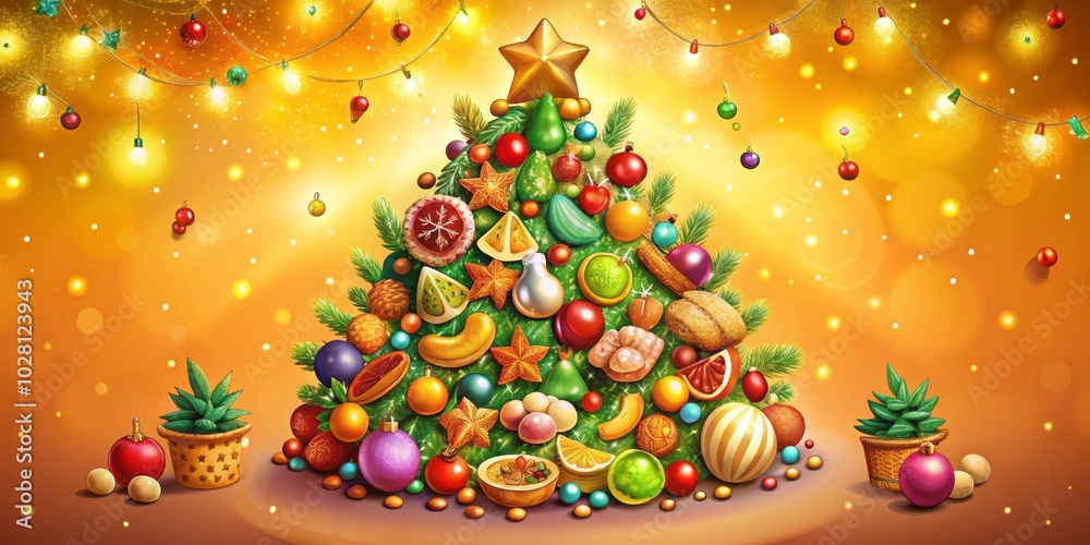 A dazzling Christmas tree adorned with exquisite gemstones, capturing the spirit of the holiday season, showcasing stunning food photography that highlights festive celebrations beautifully. A dazzling Christmas tree adorned with exquisite gemstones, capturing the spirit of the holiday season, showcasing stunning food photography that highlights festive celebrations beautifully.