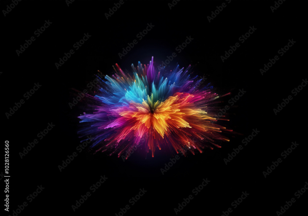 Abstract colorful lines and swirls radiating out from a central point, against a black background. Abstract colorful lines and swirls radiating out from a central point, against a black background.