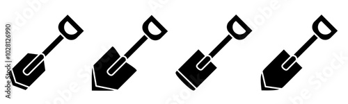 Shovel icon illustration. Black and white shovel icon set. Stock vector collection.