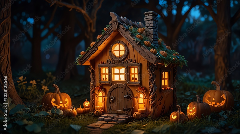 Fototapeta premium a house with a pumpkin on the front.