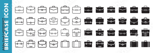 Briefcase icon set vector. Suitecase icon set vector. Line and filled briefcase icon