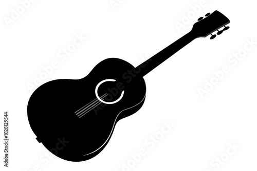 Acoustic String Instrument Shadow | vector silhouette illustration on white background